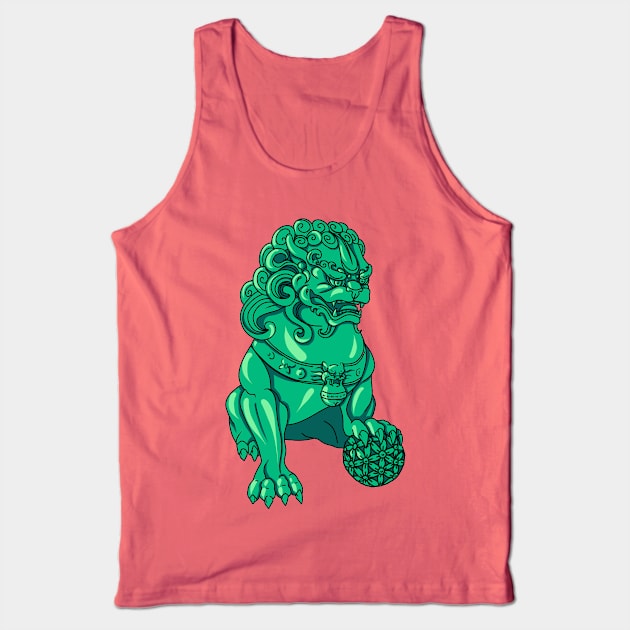 Chinese Guardian Lion - Nephrite Foo Dog Tank Top by Lycane